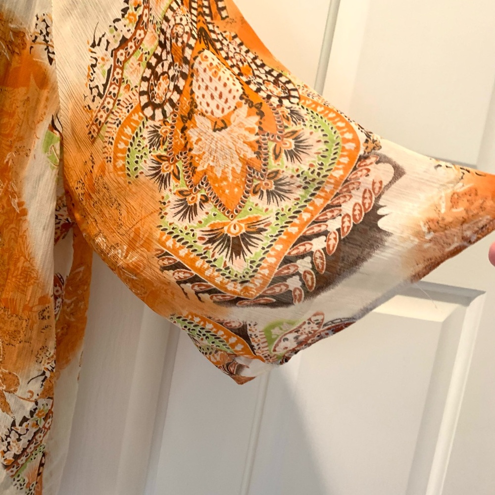 NorthStyle Orange and Cream Paisley sheer 3/4 sleeve Tunic top, plus size 2X - Picture 3 of 5